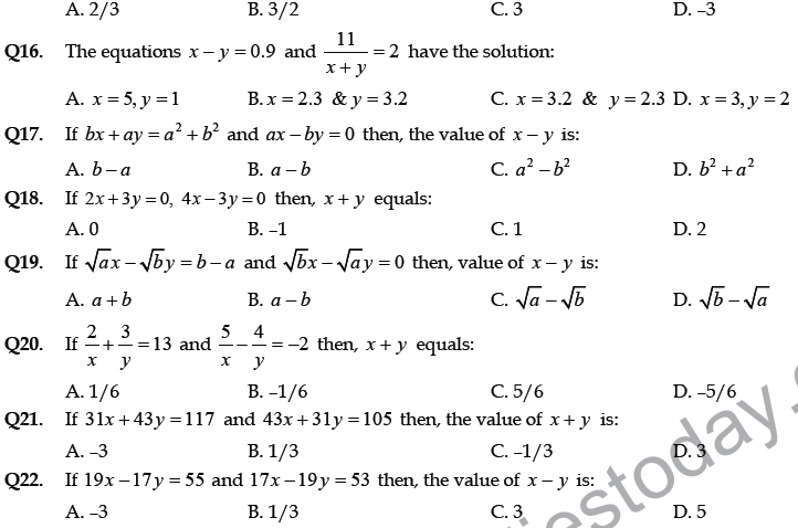linear equations class 8 mcq questions
